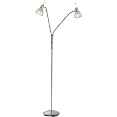 Lampadaire multi-bras nickel mat blanc albâtre abat-jour en verre optique 2x E14 3000K