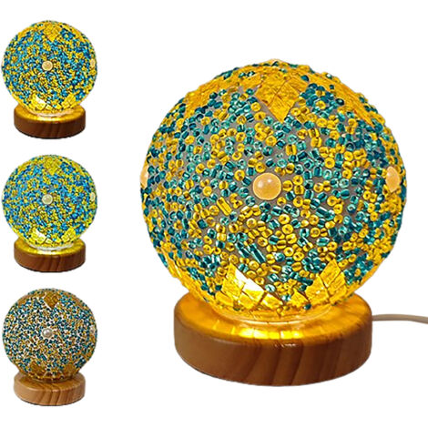 Lampadaire murale - Bois et mosaïque verre - Style bohème et retro - Moroccan Night Light - USB - 3 couleurs - (dimension standard)