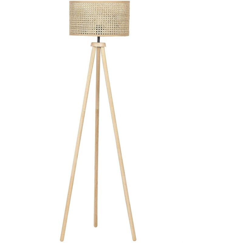 Beliani - Lampadaire Boho sur Trépied en Rotin Naturel Abat-Jour en Tambour pour Salon Penton