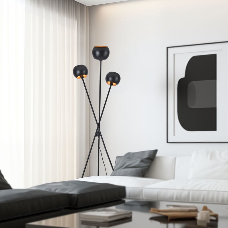 Lampadaire Nykvarn avec 3 douille E14 métal 161 x 58 cm noir or Lux.pro