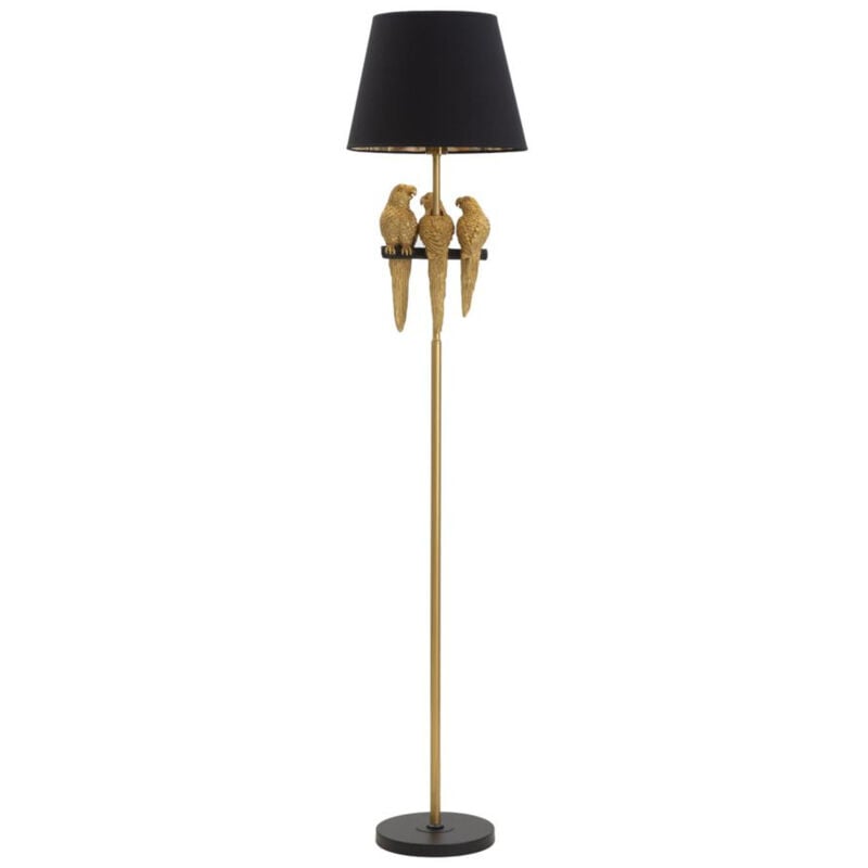 Lampadaire Perroquet 4, Métal, pvc, Polyester, Noir, Or, 37x37x164,5 cm