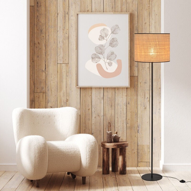 Lampadaire Raphia Et Metal Noir Pauline