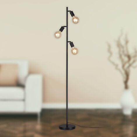 Lampadaire rétro BRILONER LEUCHTEN KUGLO, 10 W, IP20, noir, métal, excl. 3x E27, Ø 22 cm