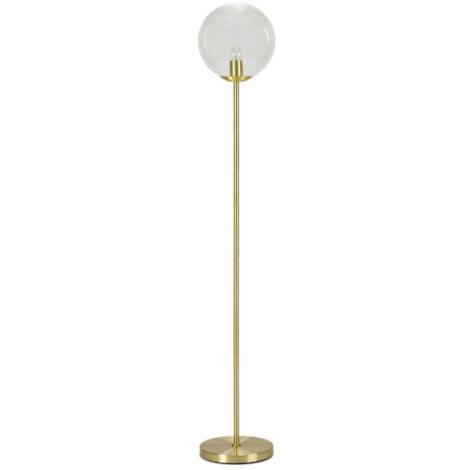 Lampadaire rétro en métal doré et globe en verre transparent - 150cm