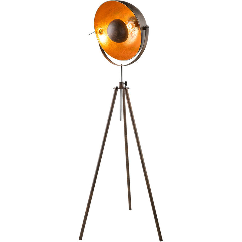 Lampadaire rétro spot mobile lampadaire lampadaire lampadaire projecteur, réglable en hauteur, métal, couleur or couleur rouille, 1x E27, D x H 69 x