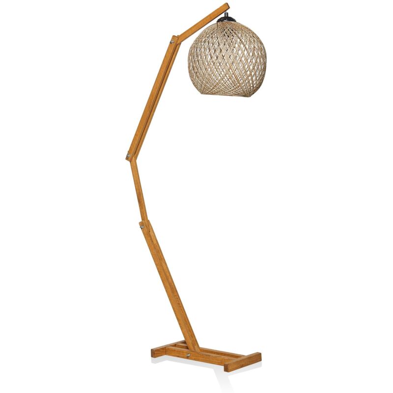 Cotecosy – Lampadaire Beehive en bois de pin et jute – Hauteur 140 cm – Abat-jour marron – Nécessite ampoule E27 max 60W