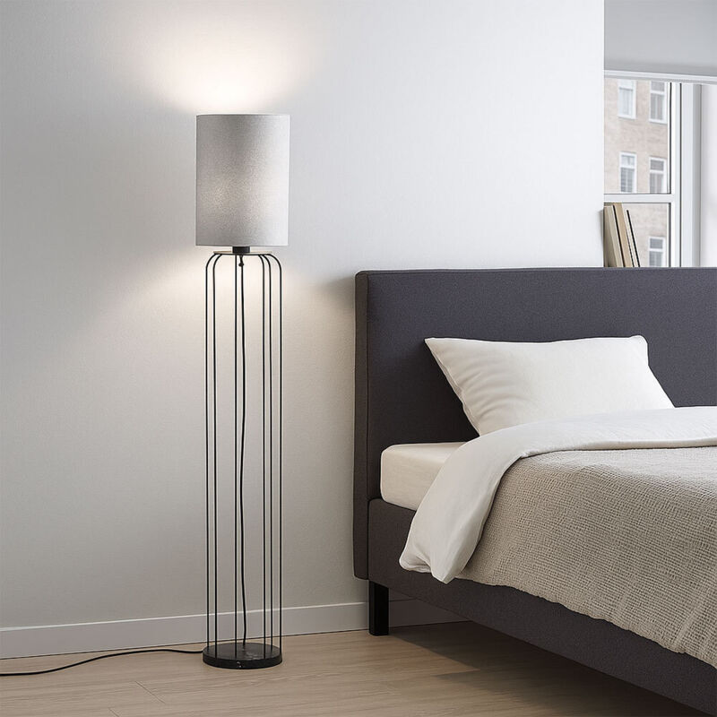 Fischer Leuchten - Lampadaire salle à manger 1 lumière lampadaire noir argent avec abat-jour textile, tissu métal, 1 douille E27, PxH 20x114 cm Fischer Leuchten - Lampadaire salle à manger 1 lumière lampadaire noir argent avec abat-jour textile, tissu métal, 1 douille E27, PxH 20x114 cm