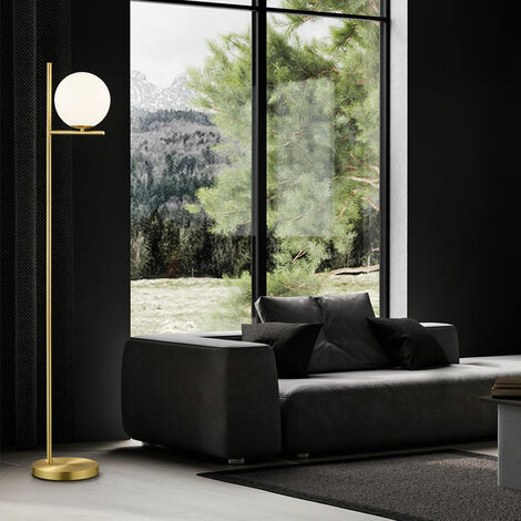 Lampadaire salon ball lampadaire ball blanc lampadaire métal laiton, verre, interrupteur au pied, 1x douille E14, LxH 25x150 cm