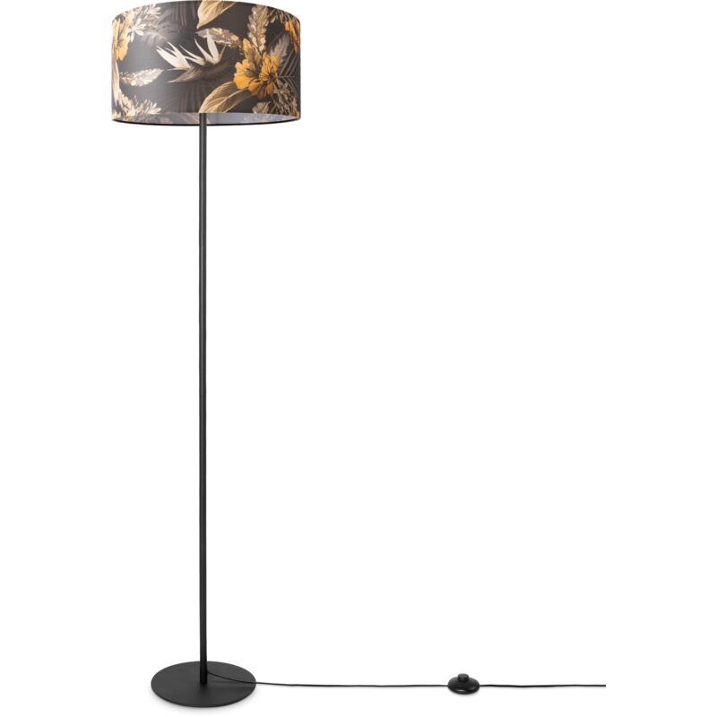 Lampadaire Salon Déco Bureau Trépied Abat-Jour Rond Tissu Fleurs Jungle Design 6 (Ø38 cm), Lampadaire à un pied - Noir - Paco Home