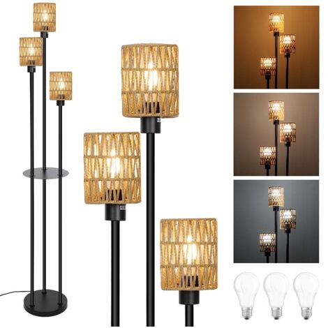 Lampadaire Salon en Rotin Noir A 3 têtes avec Etagere,3 Temperatures,Interrupteur au Pied,Structure
Metallique Stable,Pour chambre