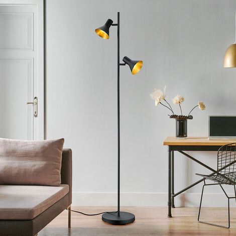 Lampadaire salon lampe articulée salon plafond washlight lampadaire or noir avec interrupteur à pied, métal, réglable, 2x E14, LxPxH 33,5x2x144 cm