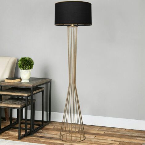 Lampadaire salon moderne doré abat-jour noir SINOP