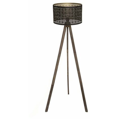 Lampadaire Salon Trépied en métal et pin H149cm - SILUMEN