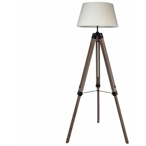 COCHIN T - Lampadaire trépied bois naturel et velours bleu