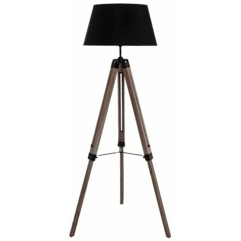 Lampadaire Salon Trépied en pin 145cm - Noir - SILUMEN