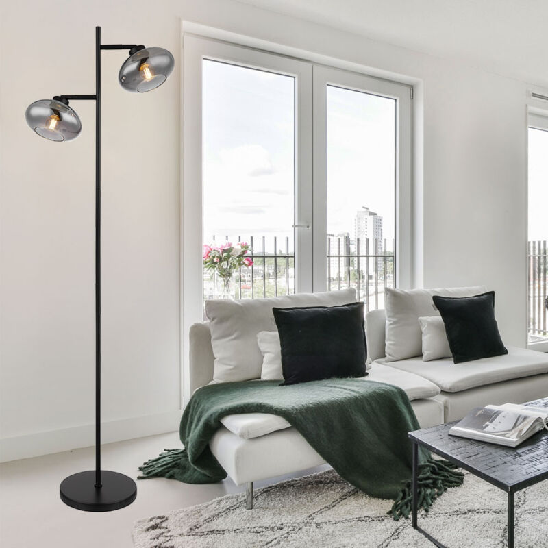 Lampadaire Spot orientable Lampe de salon noire Lampadaire 2 flammes, 2x E27, LxH 48x150 cm