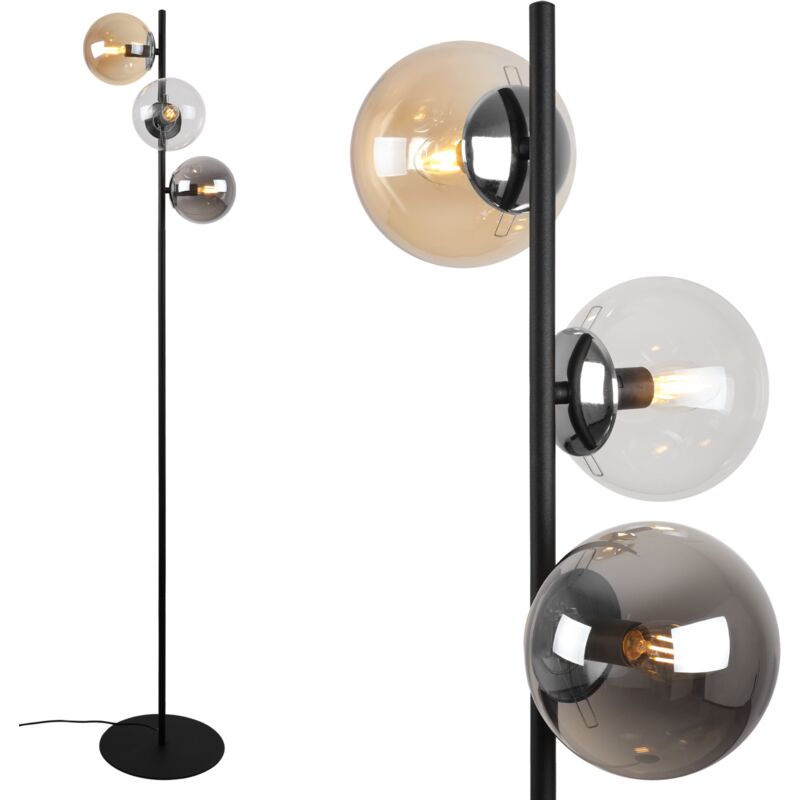 Lampadaire Siena Noir-Chrome, 3 Plaques, Abat-Jour Mixtes