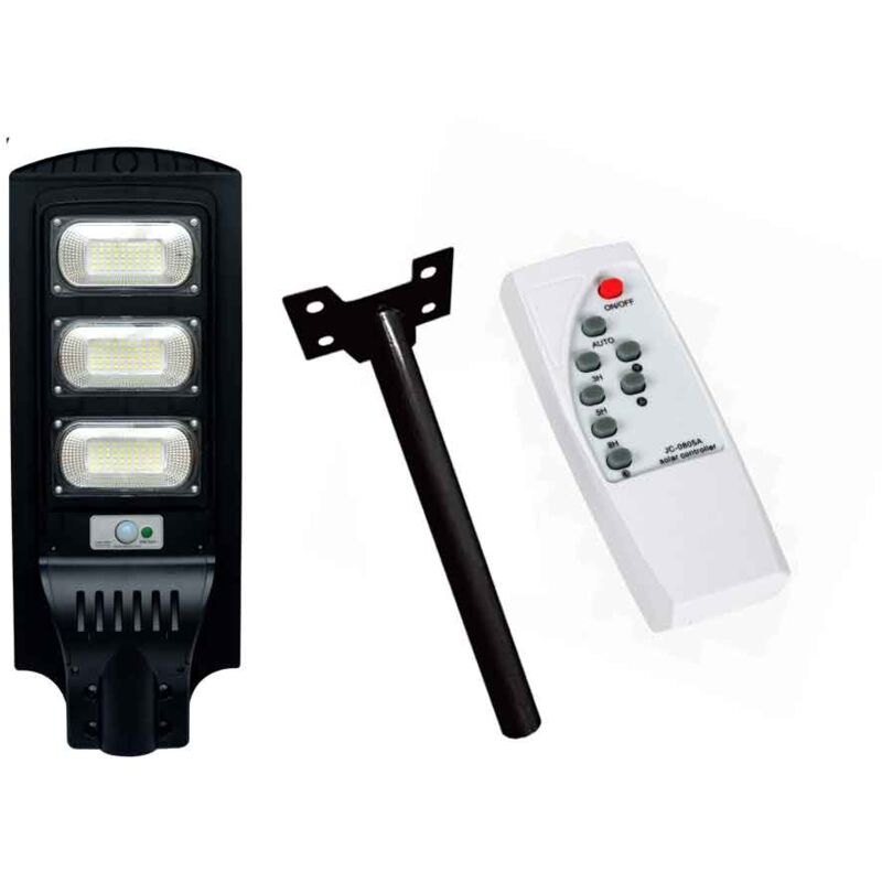 Lampadaire solaire avec détecteur de mouvement et télécommande, 120 W, 24 LED