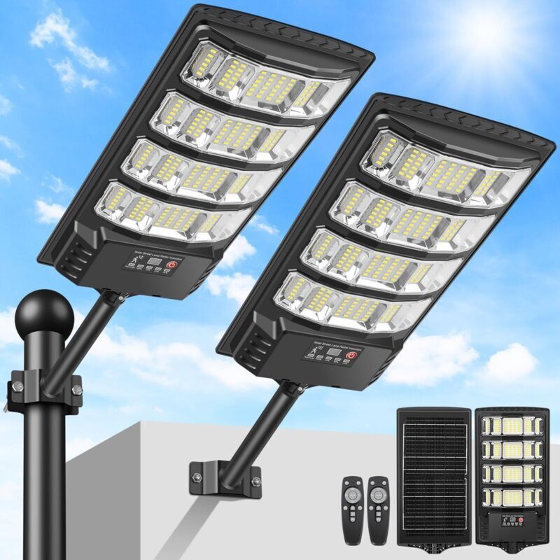Lampadaire Solaire Exterieur, 6500K Projecteur LED Solaire avec Détecteur de Mouvement, Télécommande, IP65 Étanche Puissant Spot Solaires Exterieur