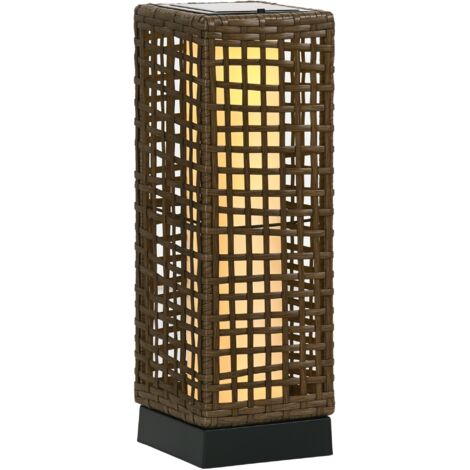 Lampadaire solaire extérieur en résine tressée lampadaire sans fil rechargeable capteur de lumière 15,5 x 15,5 x 46 cm