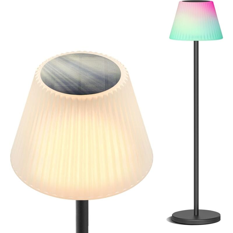 Lampadaire Solaire Extérieur, Lampe de Pied Sans Fil usb Rechargeable 4000mAh, Télécommande Dimmable 3000K+RGB avec Capteur, IP65 H147cm, Décoration