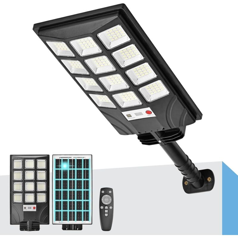 Lampadaire Solaire Extérieur, Lampes LED Solaire avec Détecteur de Mouvement, Télécommande et Minuterie, Étanche Allumage Crépusculaire à Aube pour