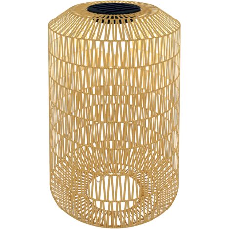 Lampadaire solaire extérieur résine tressée sans fil rechargeable capteur lumière Ø30x55 cm jaune