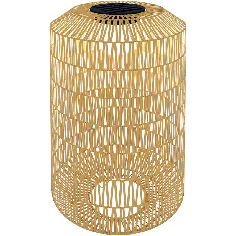 Lampadaire solaire led en résine tressée filaire style boho dia. 30 x 55H cm beige