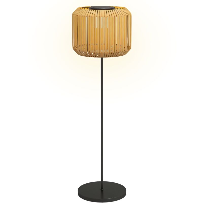 Lampadaire solaire led style exotique h. 130 cm acier époxy noir résine tressée effet rotin naturel