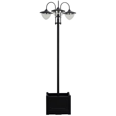 Lampadaire solaire Outsunny en métal, lanterne de jardin avec variateur de lumière, 189 cm de haut, résistant au vent, étanche IP44, avec socle pour pot de fleurs, idéal pour décorer jardin ou balcon,
