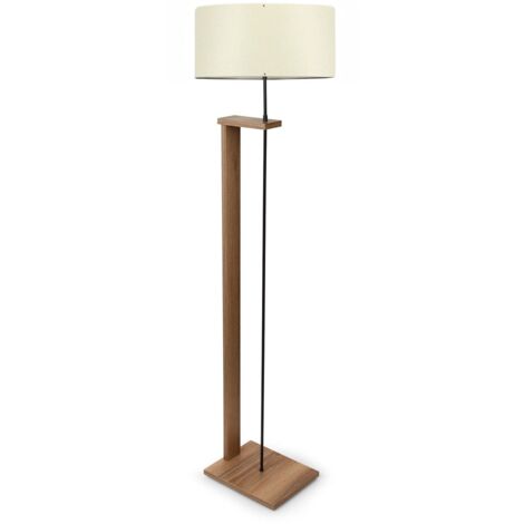 Lampadaire Soleta H110cm Bois Naturel et Tissu Blanc crème