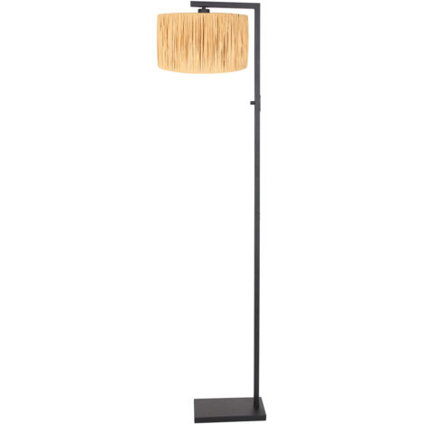 Lampadaire Stang noir avec abat-jour paille - 3706ZW