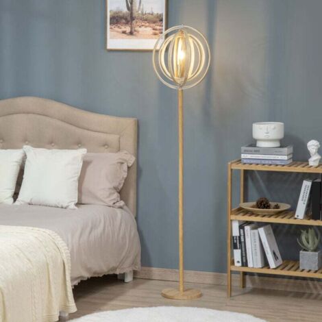 Lampadaire sur Pied Circulaire 40 W Max. Abat-Jour bois naturel clair dim. Ø 38 x 160 cm