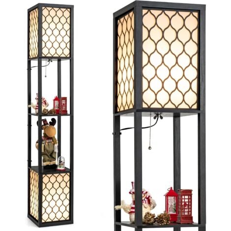 Lampadaire sur Pied/Lampe sur Pied 1,56 M-COSTWAY-2 Etagères de Stockage-Design Scandinave-Double Interrupteur pour Chambre/Salon 40W 2 Ampoule Non-inclus