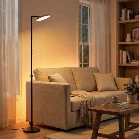 Lampadaire sur Pied LED, Hauteur Ajustable, Tête Pivotante, Télécommande, pour Salon, Bureau, Noir