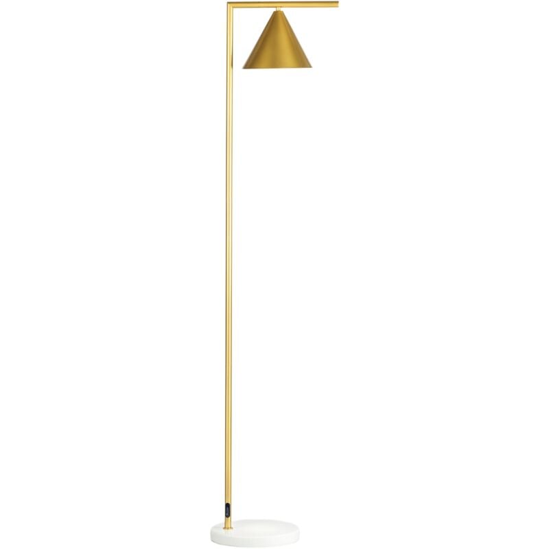 Lampadaire sur pied salon 40W acier doré abat-jour conique orientable base marbre