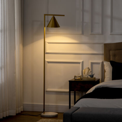Lampadaire sur pied salon en acier avec abat-jour conique orientable base marbre 40W 35 x 26 x 153 cm doré