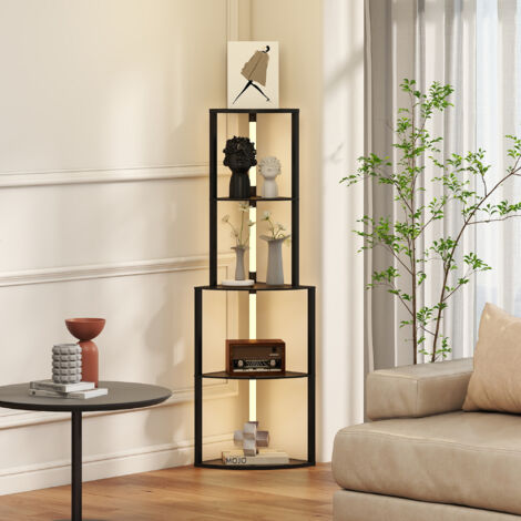 Lampadaire sur pied salon. lampadaire avec étagères d'angle à 4 niveaux. luminosité réglable. 55.5 x 39.5 x 163 cm. noir