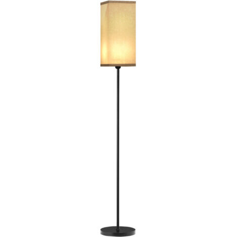 Lampadaire sur pied salon lampe salon sur pied avec abat-jour beige effet lin interrupteur à pied Ø 25 x 161,5 cm noir