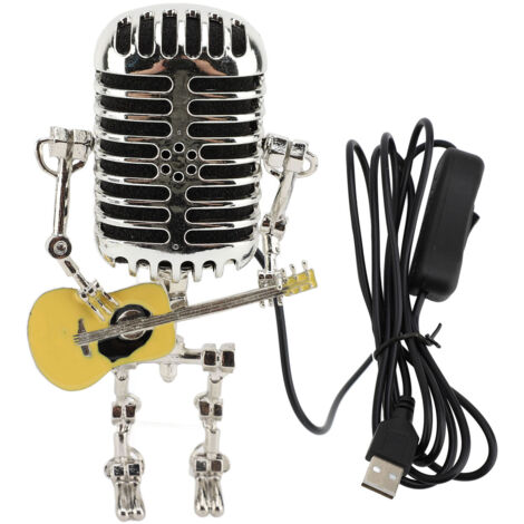 Lampadaire Table Rétro Microphone Guitar Robot Aluminium Lampe de Bureau Vintage Lumière Ambiance Décoration Domestique Robotique Édition Jaune Métal