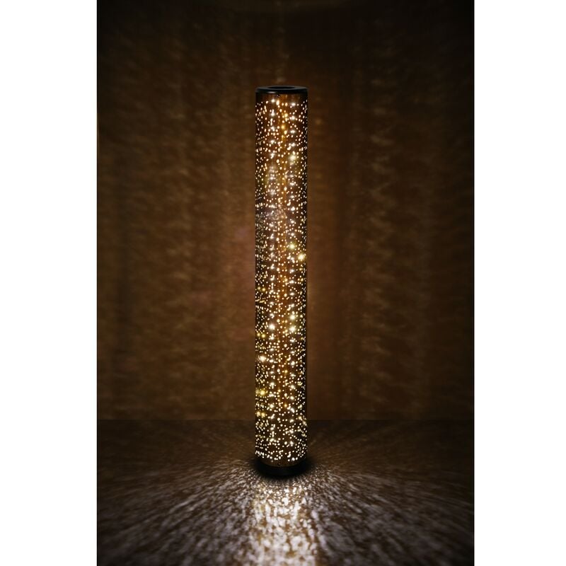 Lampadaire Noir Doré Tissu Led Cylindre Effet Étoiles Vintage Taco Trio Lighting