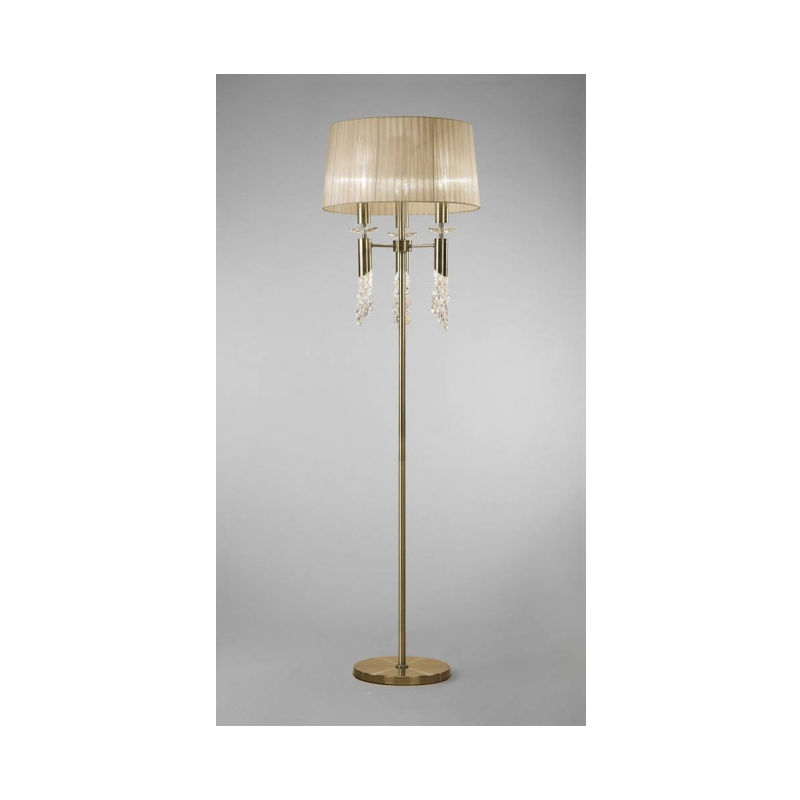 Lampadaire Tiffany 3+3 Ampoules E27+G9, laiton antique avec Abat jour bronze & cristal transaparent - Laiton