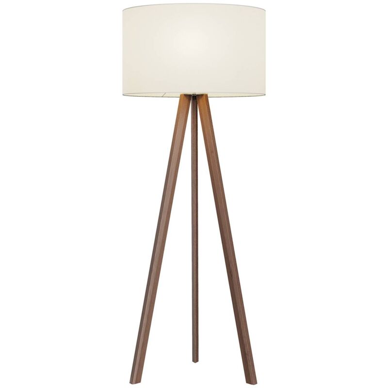 Lampadaire Tissu 'Makira' en bois pour salon & salle à manger - blanc, noyer foncé