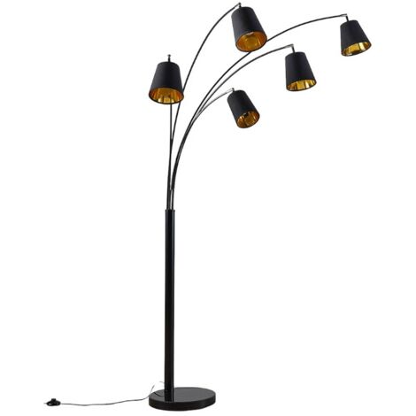 Lampadaire Tissu 'Tinne' en textile pour salon & salle à manger - noir, doré