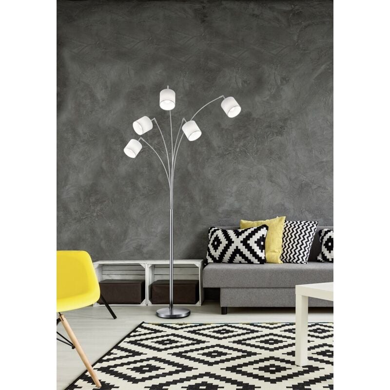 Lampadaire design, Lampadaire arc 5 lampes Tommy Blanc en Metal, trio