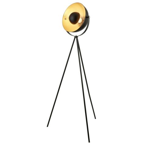 Lampadaire trépied à 1 flamme Blink, abat-jour noir mat avec intérieur doré
