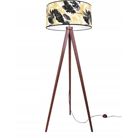 LAMPADAIRE TRÉPIED ABAT-JOUR FLEURS DORÉ LED