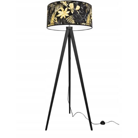 LAMPADAIRE TRÉPIED ABAT-JOUR FLEURS DORÉ LED