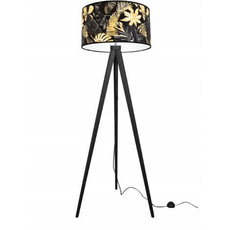 LAMPADAIRE TRÉPIED ABAT-JOUR FLEURS DORÉ LED
