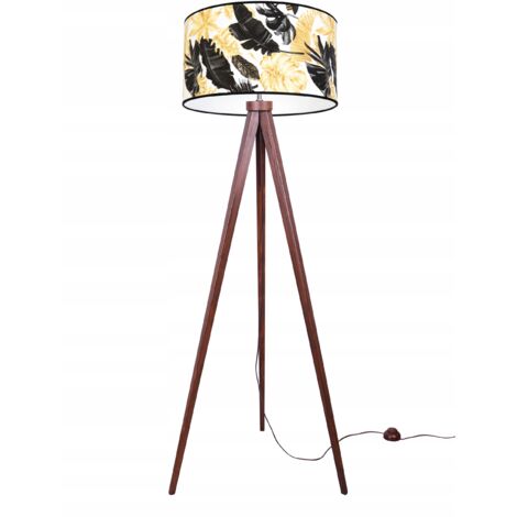 LAMPADAIRE TRÉPIED ABAT-JOUR FLEURS DORÉ LED